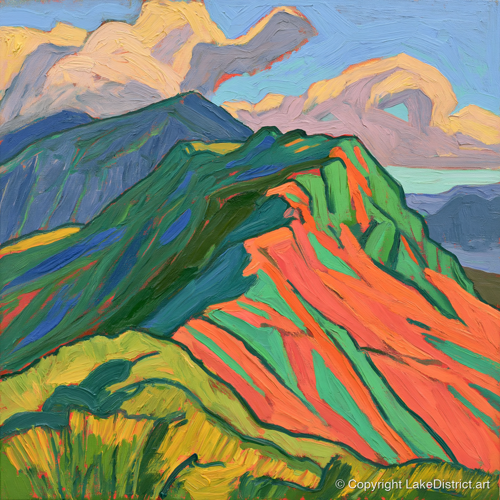 Vibrant Mountain Ridge - lake district fell art print and canvas by Mirabel Carlyle A.I