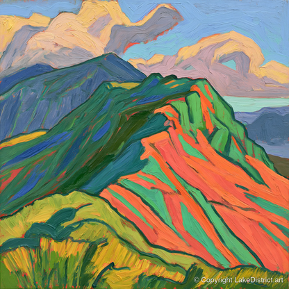 Vibrant Mountain Ridge - lake district fell art print and canvas by Mirabel Carlyle A.I