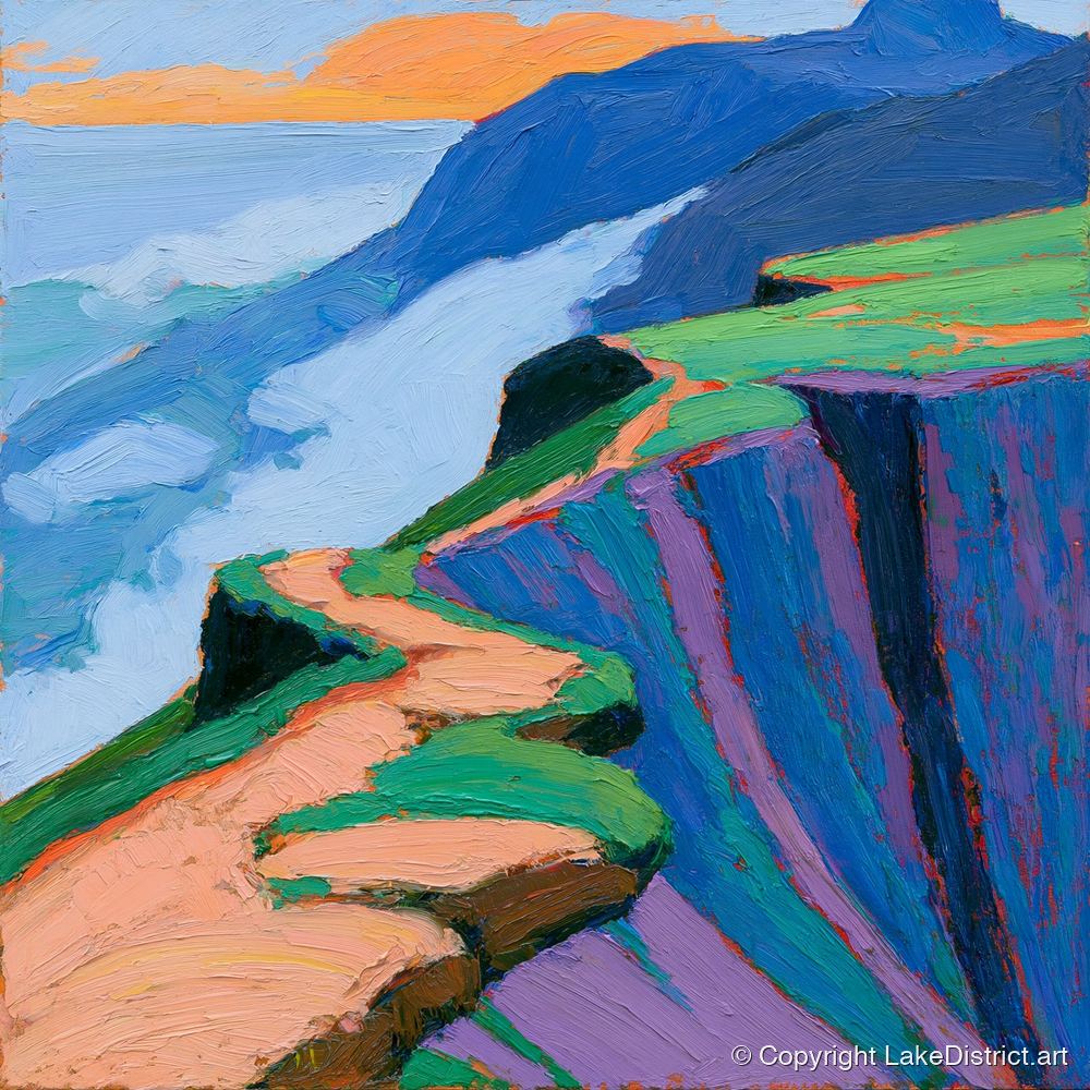 Vibrant Mountain Ridge Path - lake district fell art print and canvas by Marshall Davies A.I