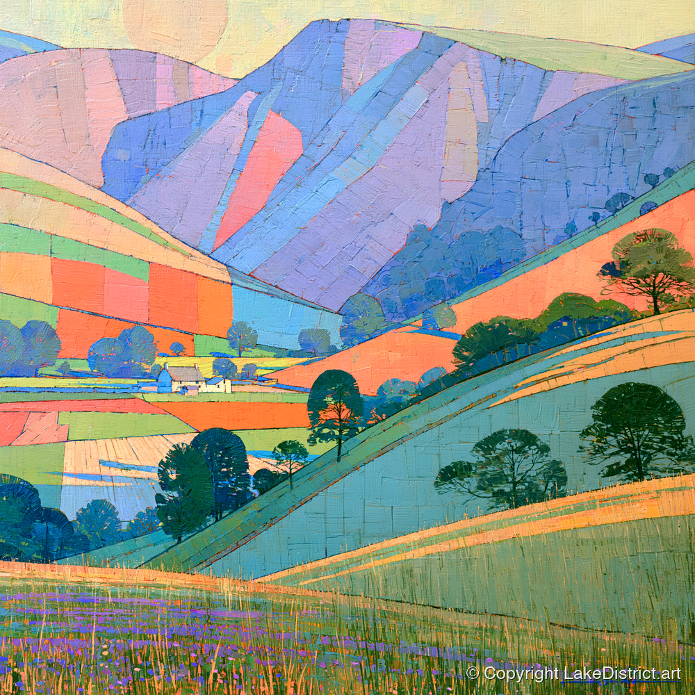Vibrant Patchwork Fells at Evening - lake district sky art print and canvas by Victor Penrose A.I