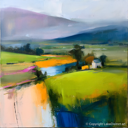 Vibrant Patchwork Valley Fields - lake district valley art print and canvas by Warren Yates A.I