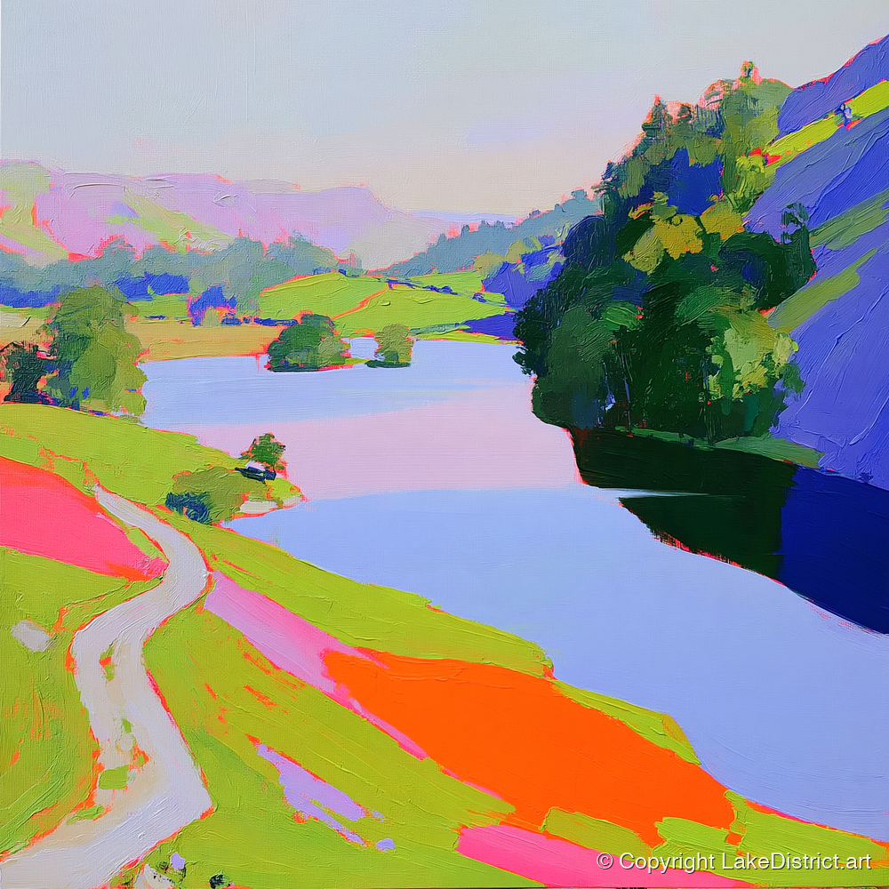 Vibrant Path by Rydal Water - lake district lake art print and canvas by Desmond Locke A.I