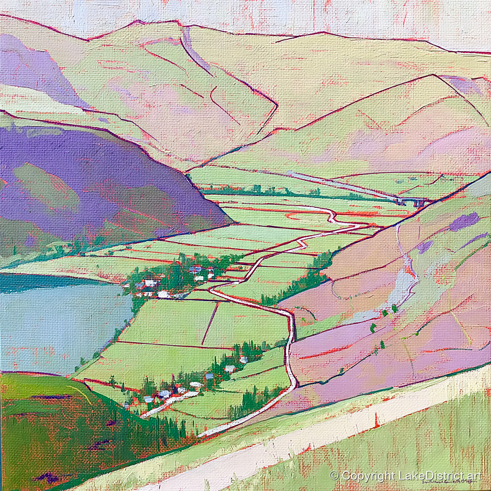 Vibrant Patterdale From Place Fell - lake district village art print and canvas by Cedric Montgomery A.I
