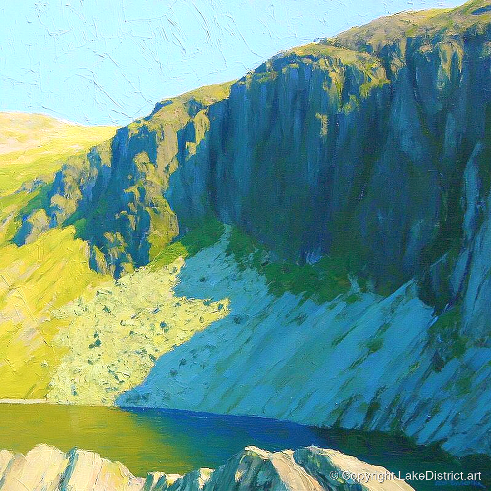 Vibrant Pavey Ark and Tarn - lake district fell art print and canvas by Daphne Morley A.I