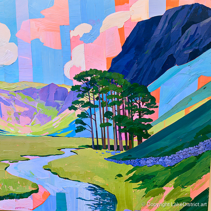 Vibrant Pines Below Haystacks - lake district fell art print and canvas by Sylvia Carmichael A.I