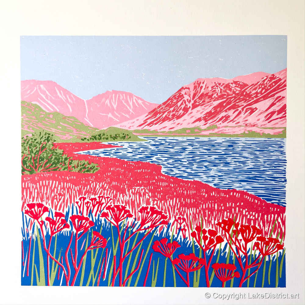 Vibrant Pink Fells at Ennerdale - lake district valley art print and canvas by Christopher Seaton A.I