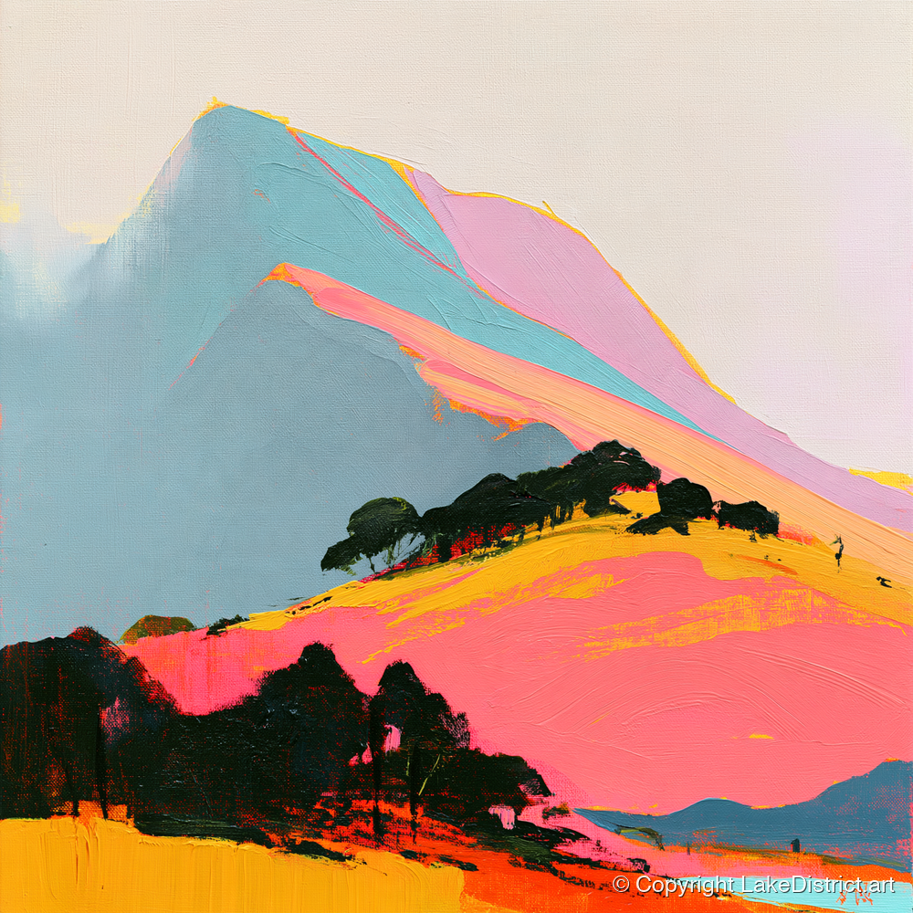 Vibrant Pink Mountain Ridge - lake district fell art print and canvas by Genevieve Moore A.I