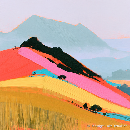 Vibrant Pink Mountain Ridge - lake district fell art print and canvas by Genevieve Moore A.I