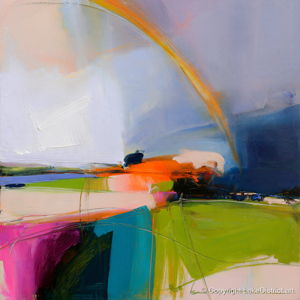 Vibrant Rainbow After Lakeland Rain - lake district sky art print and canvas by Warren Yates A.I