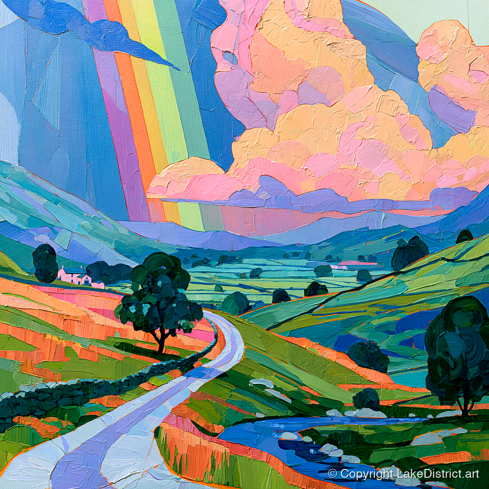 Vibrant Rainbow Over Lakeland Fells - lake district sky art print and canvas by Sylvia Carmichael A.I