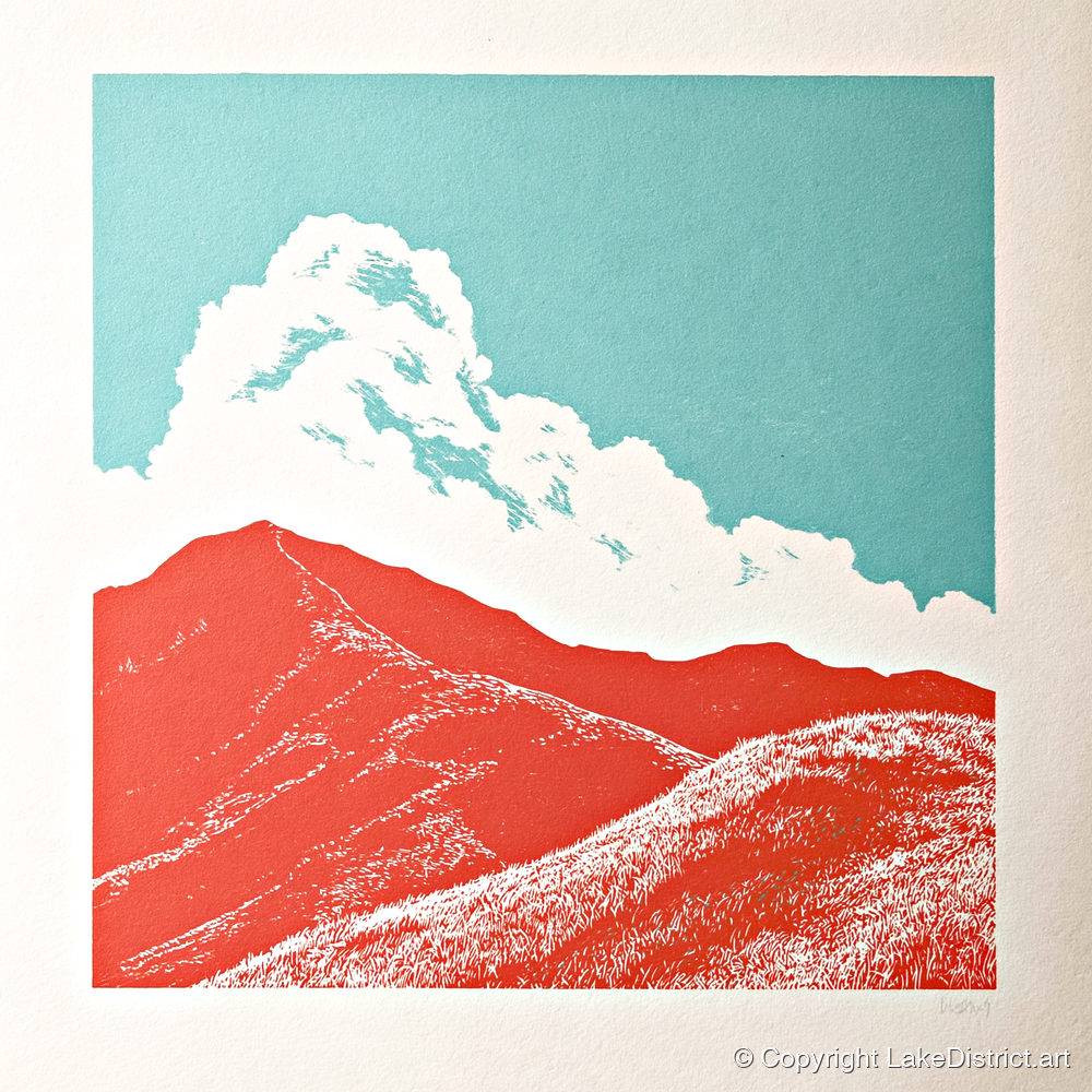 Vibrant Red Fells Under Cloud - lake district fell art print and canvas by Edward Loxley A.I