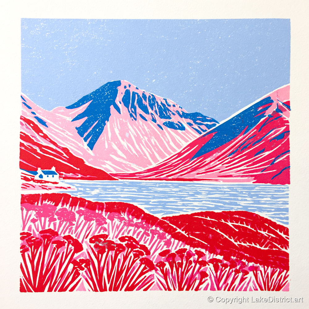 Vibrant Red Wasdale Fells - lake district valley art print and canvas by Christopher Seaton A.I
