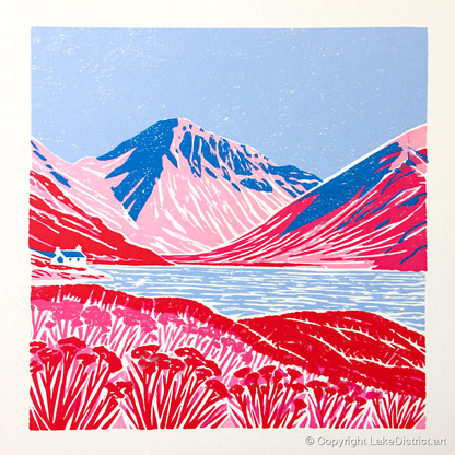 Vibrant Red Wasdale Fells - lake district valley art print and canvas by Christopher Seaton A.I