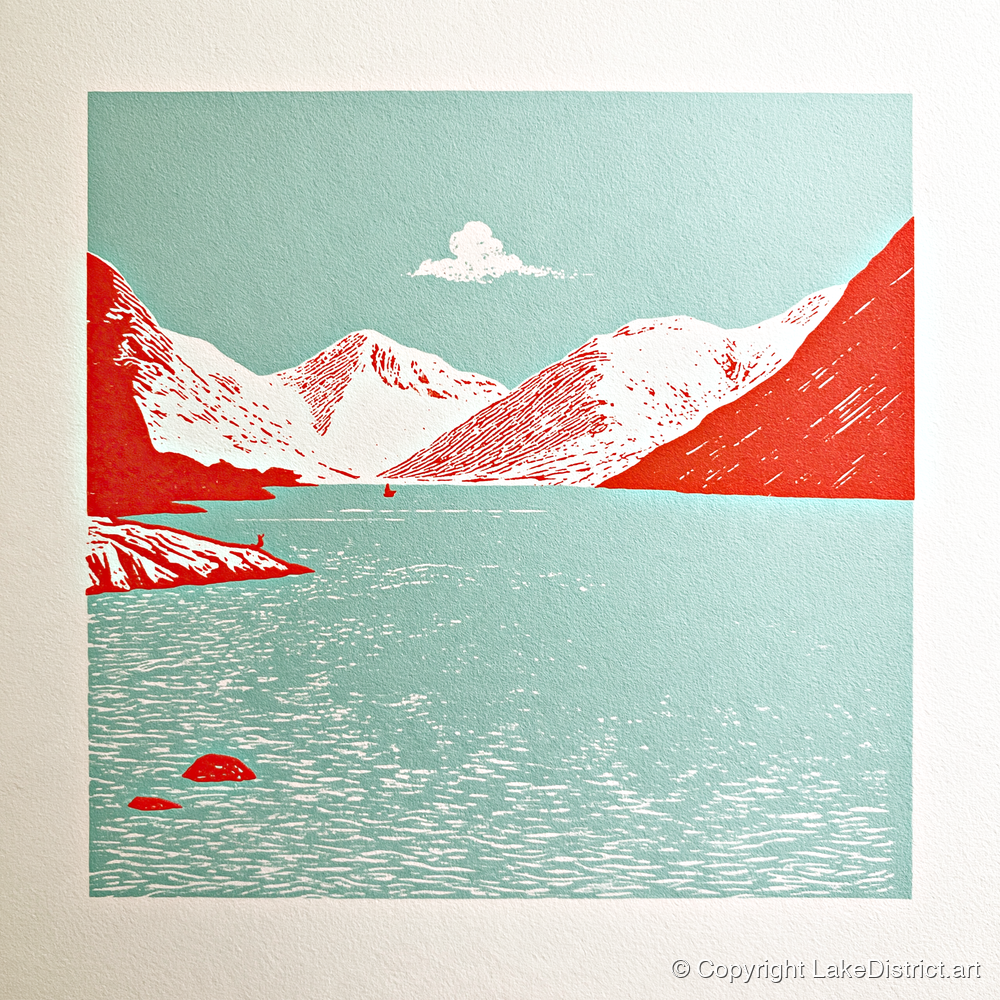 Vibrant Red Wastwater Landscape - lake district lake art print and canvas by Edward Loxley A.I