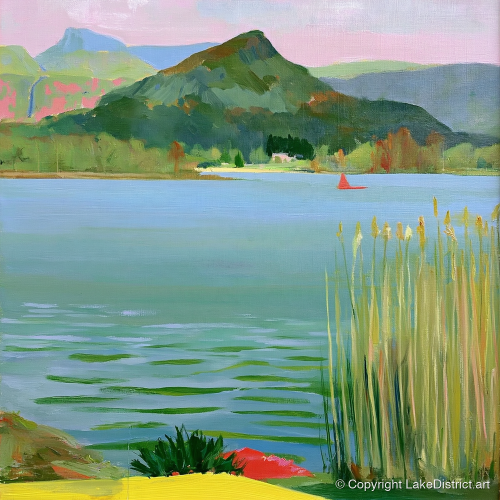 Vibrant Reeds on Grasmere Water - lake district lake art print and canvas by Vivienne Roth A.I