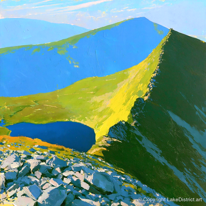 Vibrant Ridges above the Tarn - lake district fell art print and canvas by Daphne Morley A.I