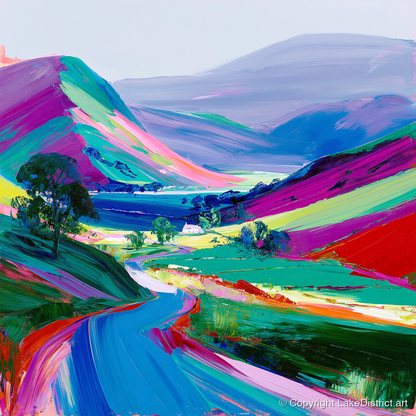 Vibrant Rolling Fells and Valley - lake district fell art print and canvas by Julian Mercer A.I