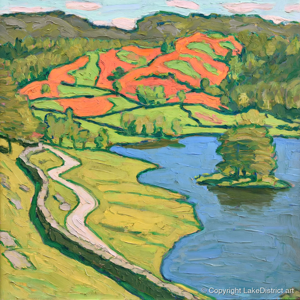 Vibrant Rydal Water Shore Path - lake district lake art print and canvas by Mirabel Carlyle A.I
