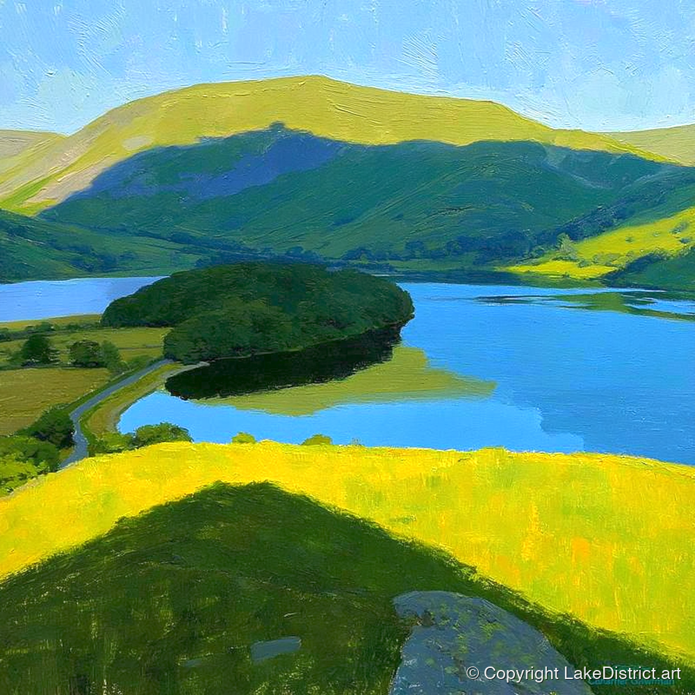 Vibrant Selside Pike Above Lake - lake district fell art print and canvas by Daphne Morley A.I