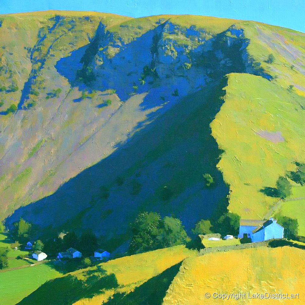 Vibrant Shadows on Bonscale Pike - lake district fell art print and canvas by Daphne Morley A.I