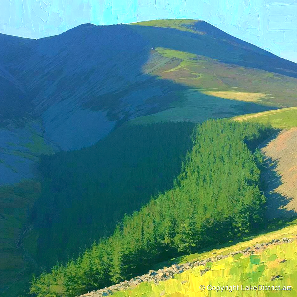 Vibrant Shadows Over Lord's Seat - lake district fell art print and canvas by Daphne Morley A.I