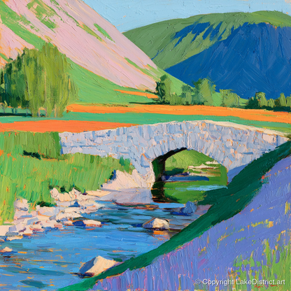 Vibrant Stone Bridge And Beck - lake district waterfall art print and canvas by Marshall Davies A.I