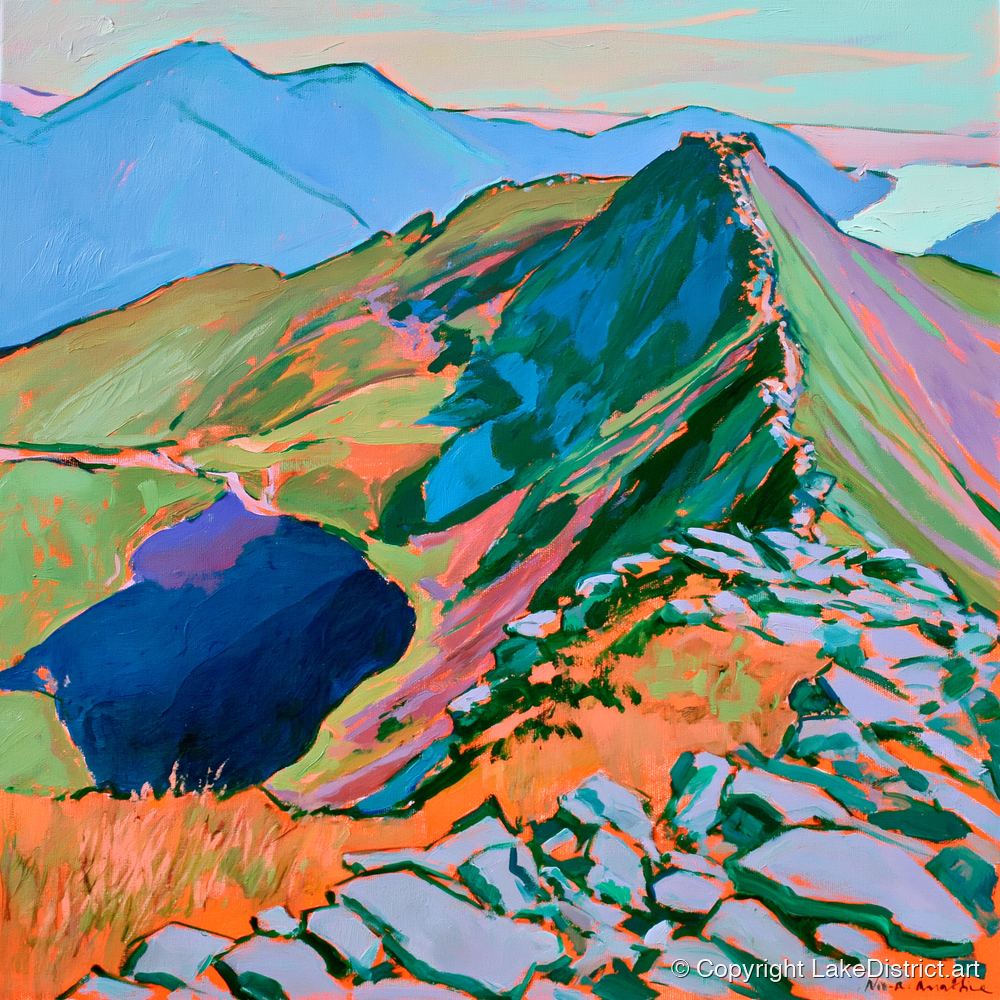 Vibrant Striding Edge Helvellyn - lake district fell art print and canvas by Gideon Wright A.I