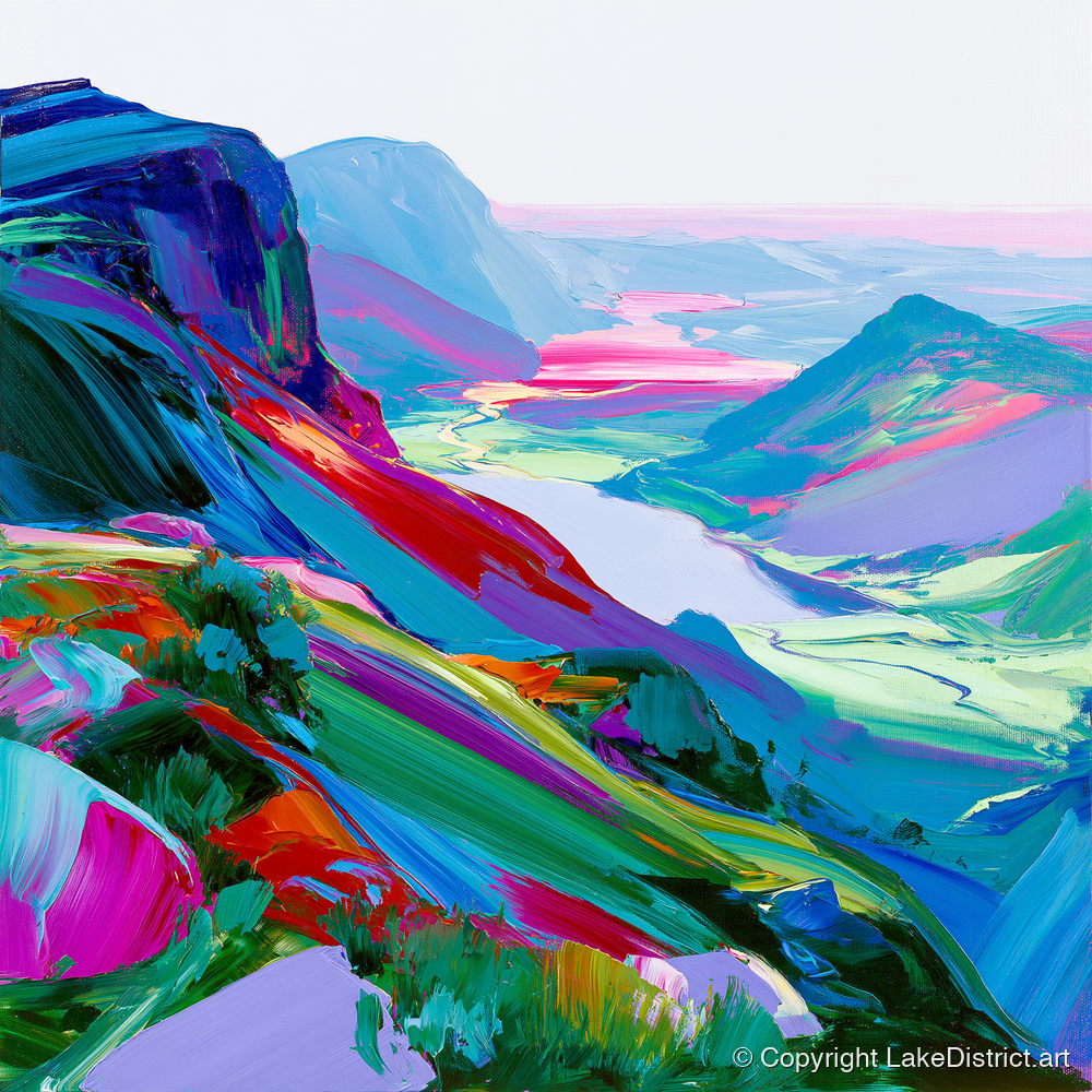 Vibrant Summit Valley View - lake district fell art print and canvas by Julian Mercer A.I
