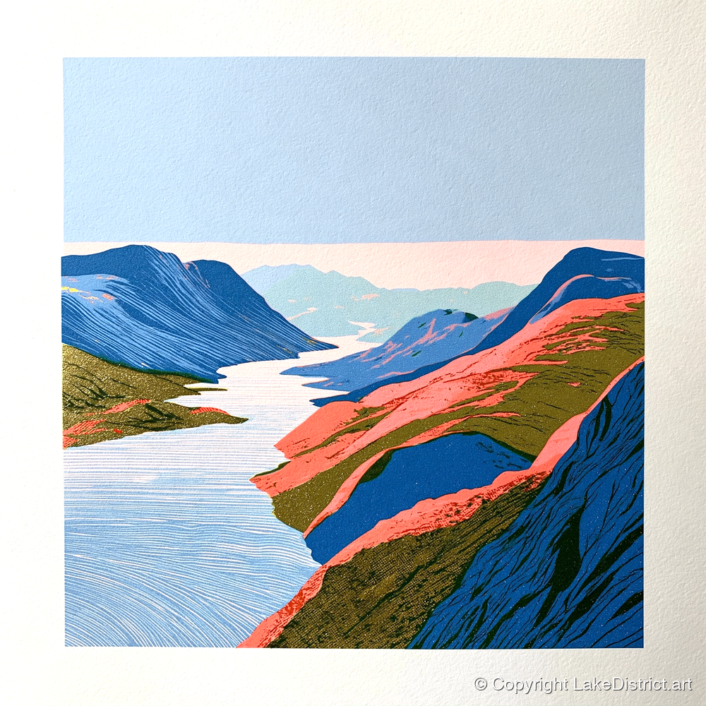 Vibrant Summit View Over the Lake - lake district fell art print and canvas by William Parrish A.I