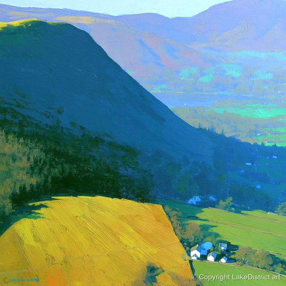Vibrant Sunlight on Dodd Fell - lake district fell art print and canvas by Daphne Morley A.I