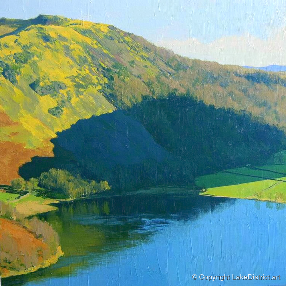Vibrant Sunlight on Gowbarrow Fell - lake district fell art print and canvas by Daphne Morley A.I