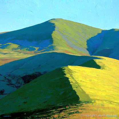 Vibrant Sunlight on Great Cockup - lake district fell art print and canvas by Daphne Morley A.I