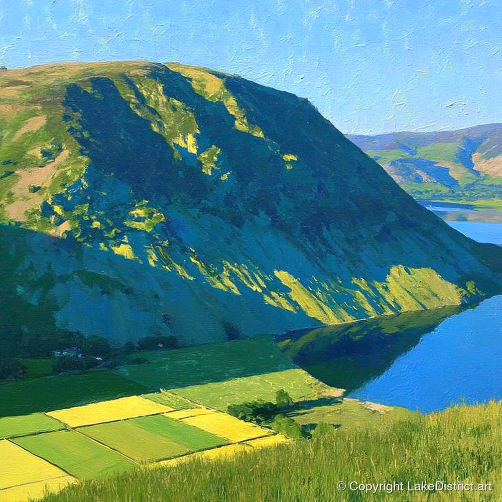 Vibrant Sunlight On Hallin Fell - lake district fell art print and canvas by Daphne Morley A.I