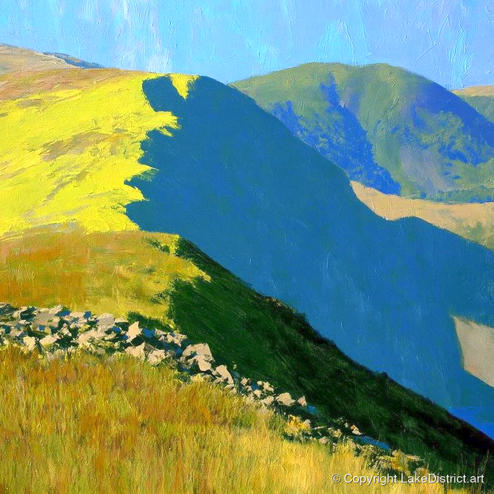 Vibrant Sunlight on Yoke Ridge - lake district fell art print and canvas by Daphne Morley A.I