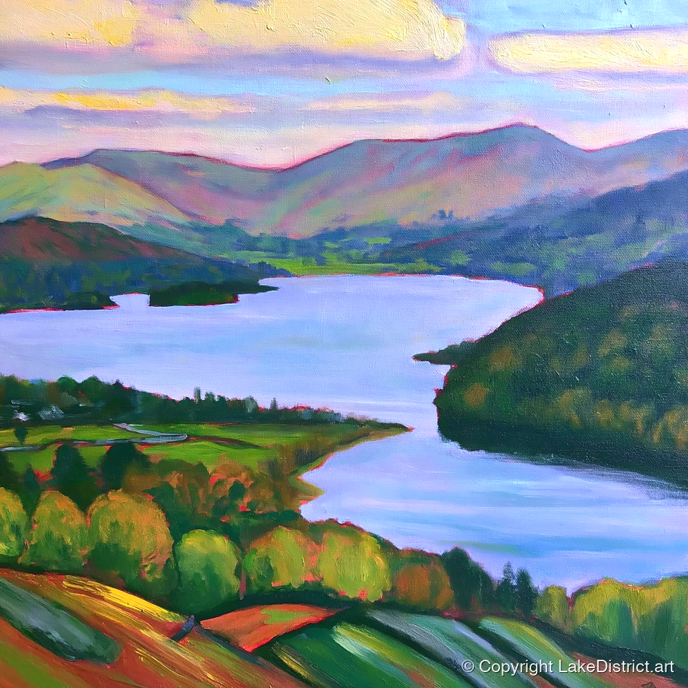Vibrant Sunset Above Ambleside - lake district village art print and canvas by Beatrice Linwood A.I