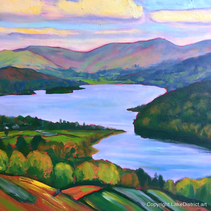 Vibrant Sunset Above Ambleside - lake district village art print and canvas by Beatrice Linwood A.I
