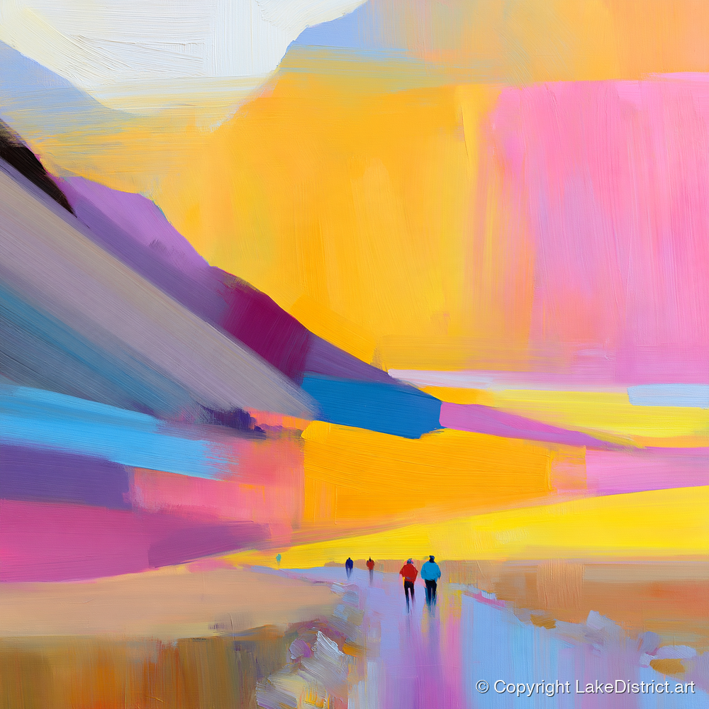 Vibrant Sunset Fell Walkers - lake district walking art print and canvas by Imogen Tate A.I