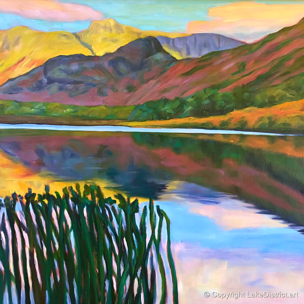 Vibrant Sunset Over Elterwater - lake district lake art print and canvas by Beatrice Linwood A.I