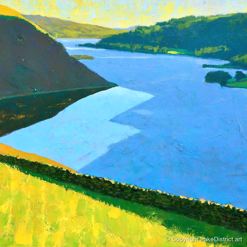 Vibrant Ullswater Above Pooley Bridge - lake district village art print and canvas by Daphne Morley A.I