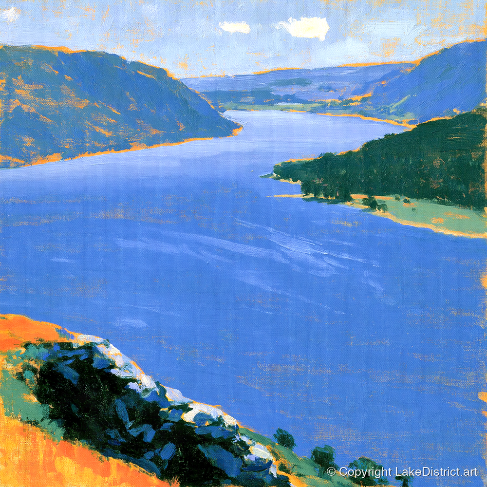 Vibrant Ullswater From Gowbarrow Fell - lake district lake art print and canvas by Hugo Beckett A.I