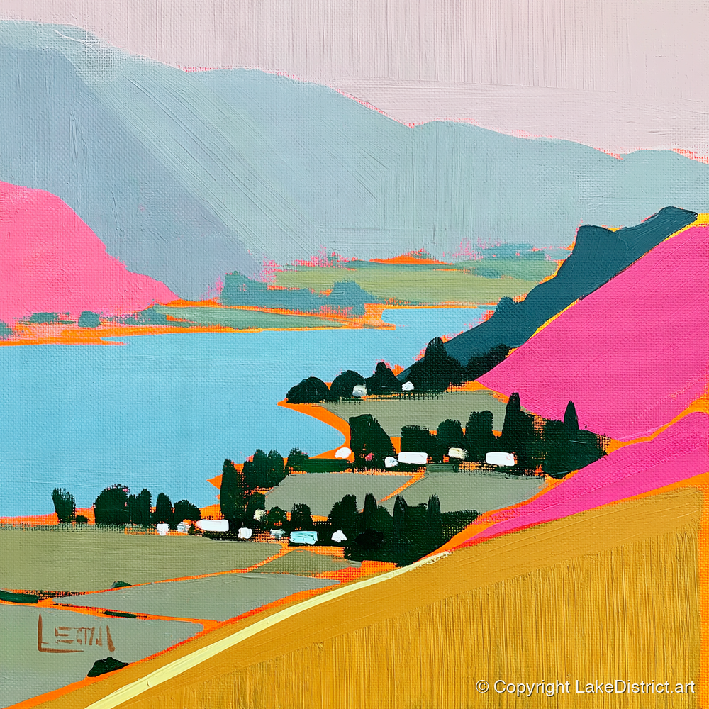 Vibrant Ullswater from Place Fell - lake district village art print and canvas by Genevieve Moore A.I
