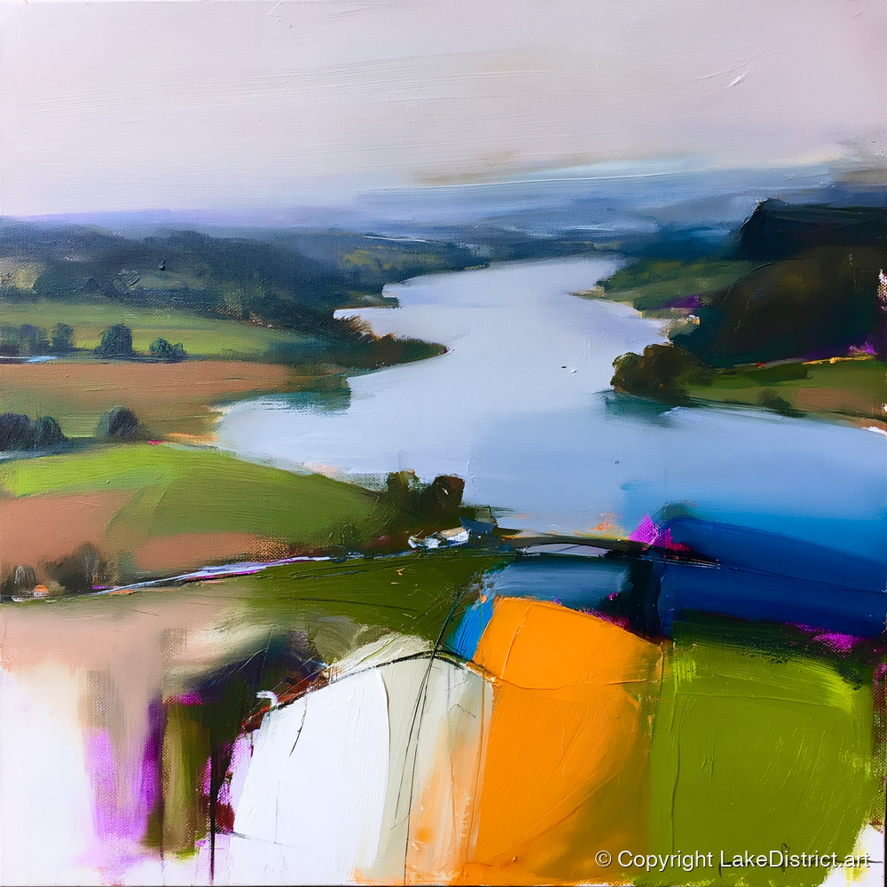 Vibrant Ullswater from Pooley Bridge - lake district village art print and canvas by Warren Yates A.I