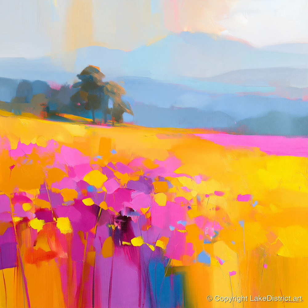 Vibrant Upland Hay Meadow - lake district wildflower art print and canvas by Imogen Tate A.I