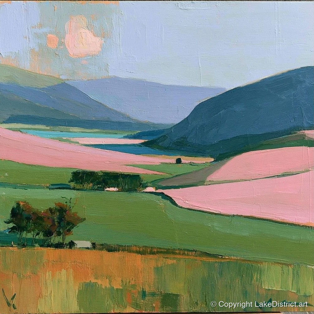 Vibrant Valley and Teal Fells - lake district valley art print and canvas by Diana Sutherland A.I