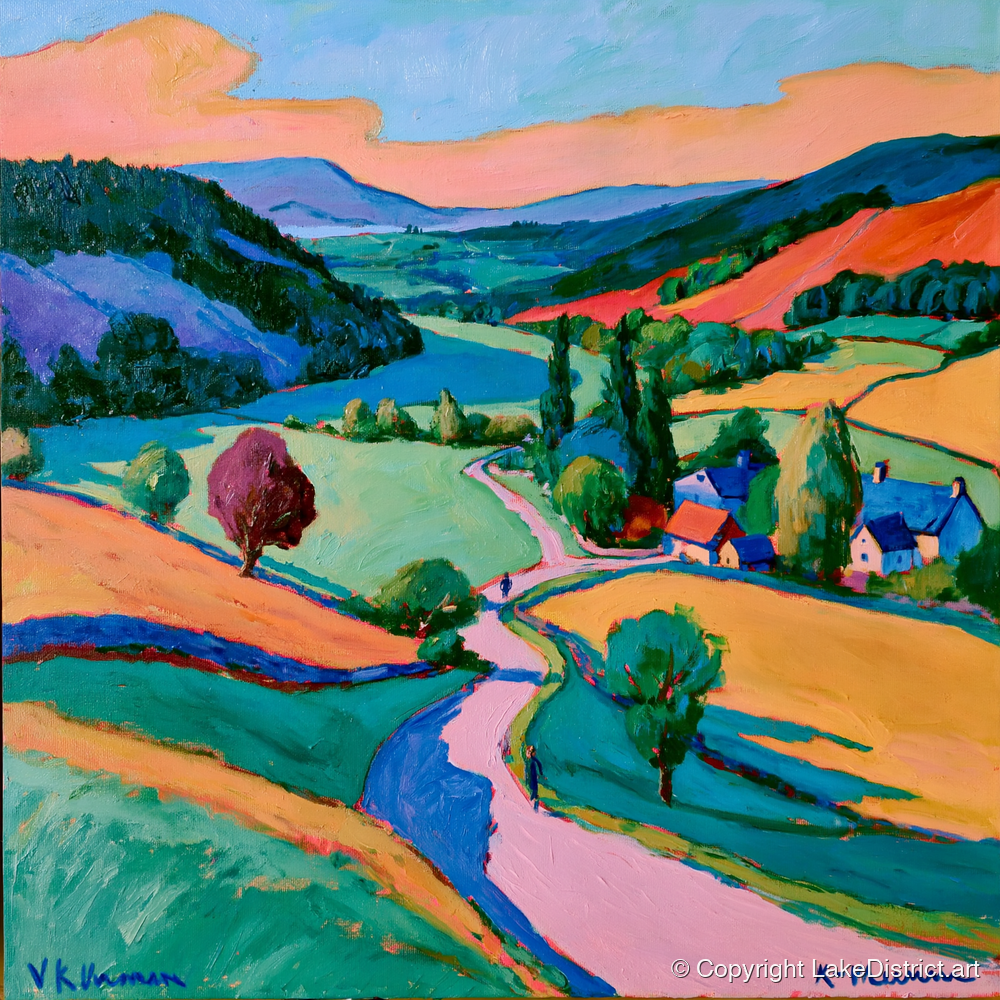 Vibrant Valley Between The Fells - lake district valley art print and canvas by Gideon Wright A.I