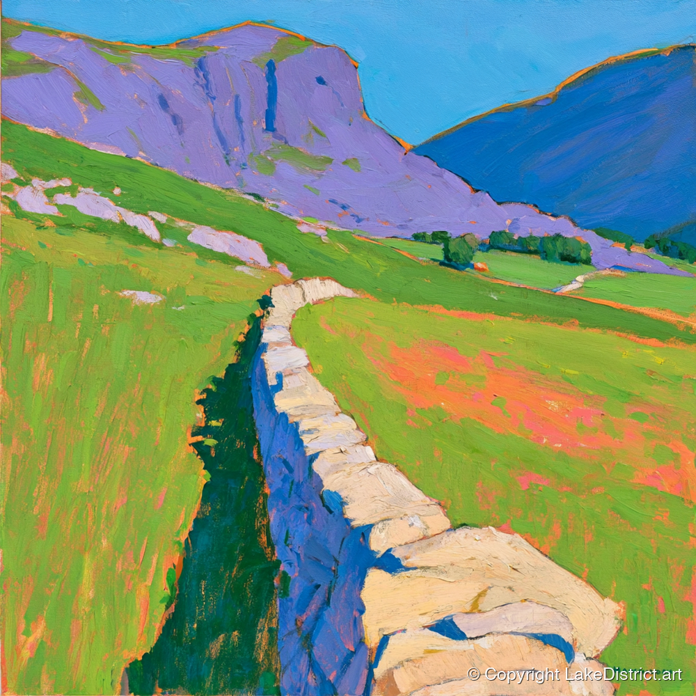Vibrant Valley Drystone Wall - lake district valley art print and canvas by Marshall Davies A.I