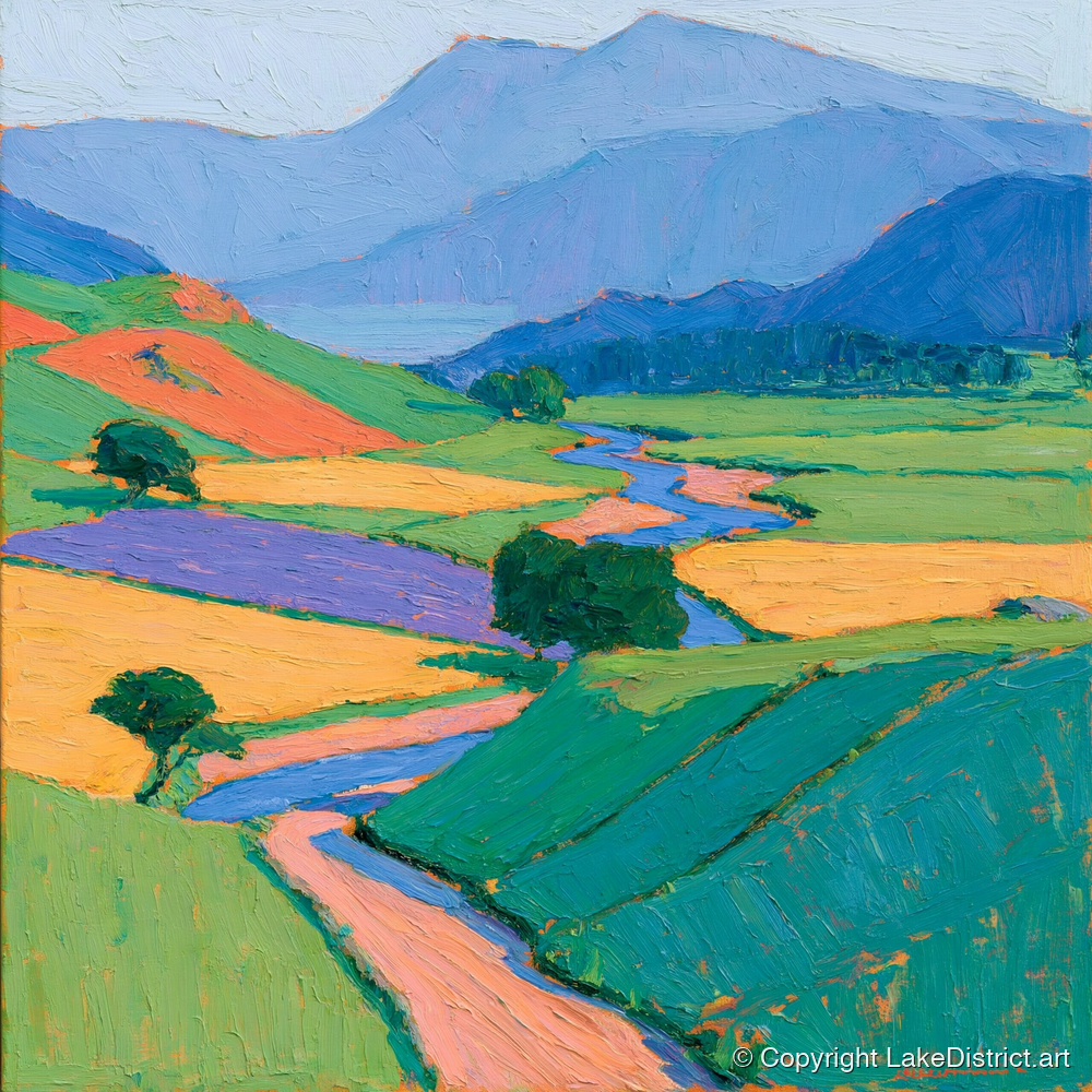 Vibrant Valley in Morning Mist - lake district sky art print and canvas by Marshall Davies A.I