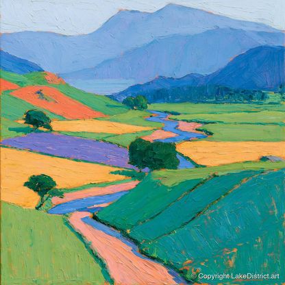 Vibrant Valley in Morning Mist - lake district sky art print and canvas by Marshall Davies A.I