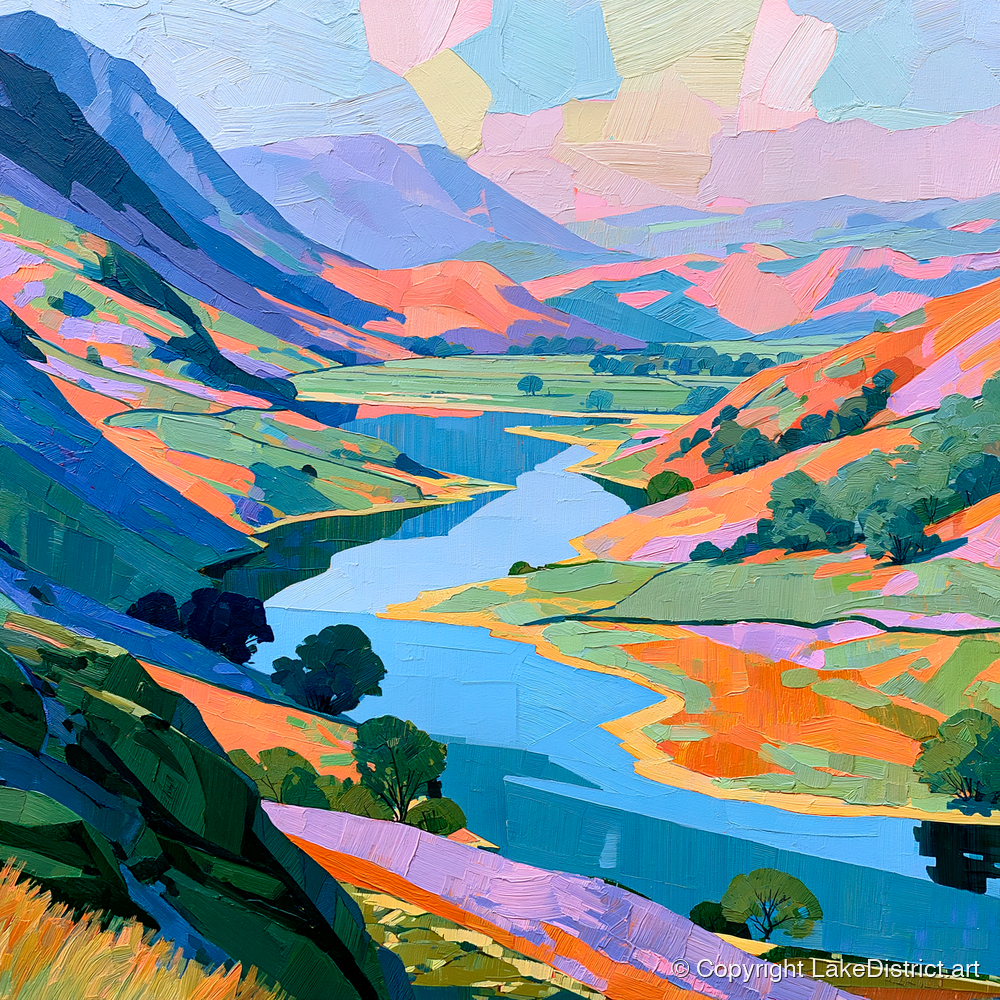 Vibrant Valley Lake and Fells - lake district lake art print and canvas by Sylvia Carmichael A.I