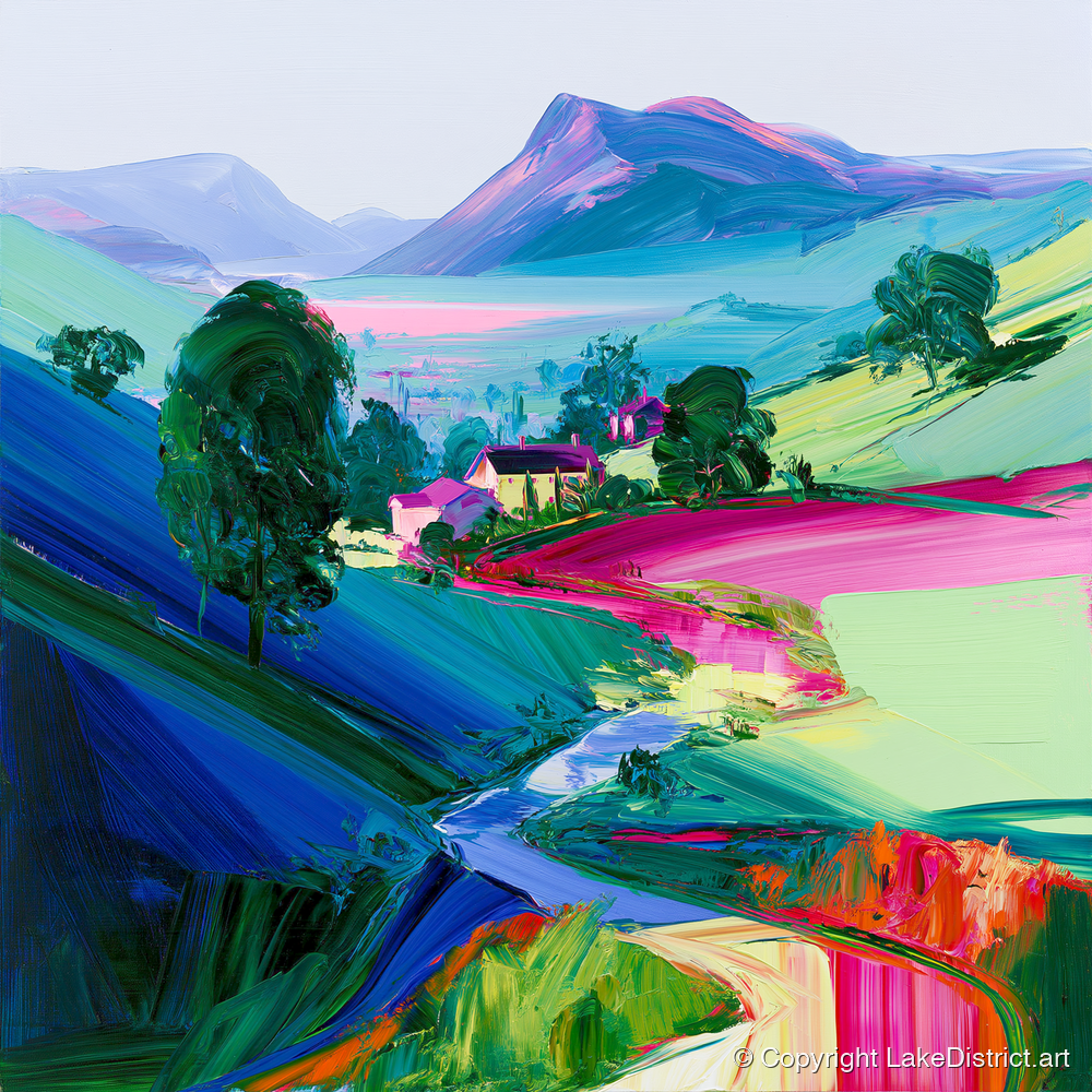 Vibrant Valley Morning Mist - lake district sky art print and canvas by Julian Mercer A.I